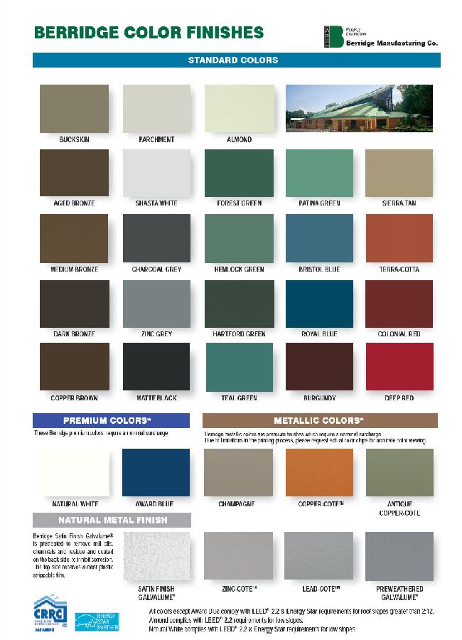 Berridge metal roofing color chart